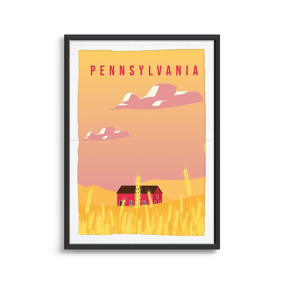Pennsylvania Farmland Poster With Red Barn In Golden Wheat Field Art