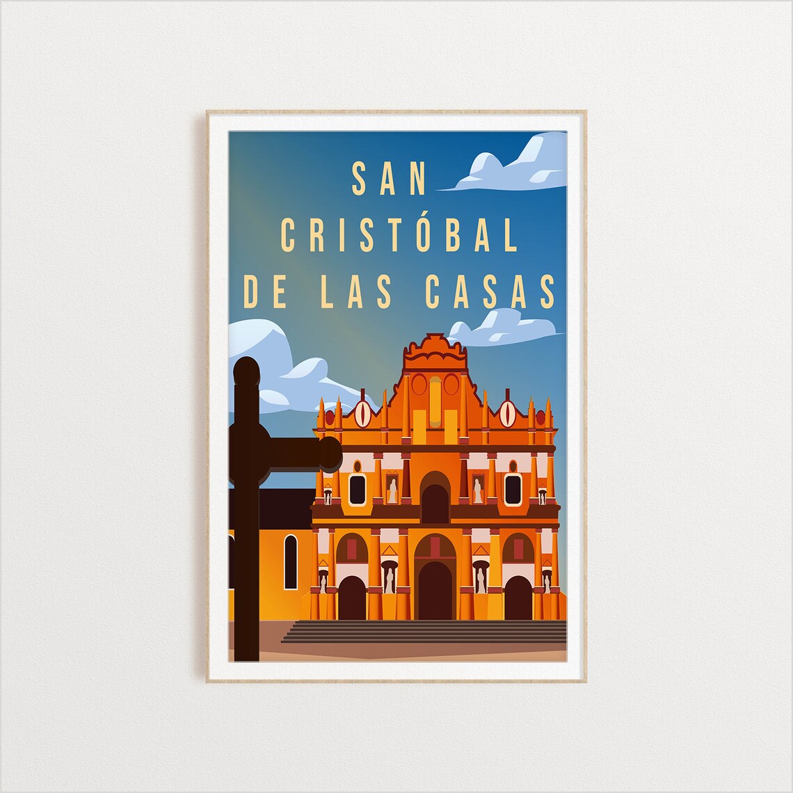 San Cristobal de las Casas Church Colonial Travel Poster Mexico