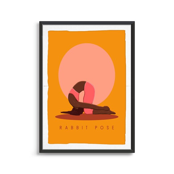 Rabbit Pose Retro Yoga Resting Pose Sun Circle Flat Illustration Print