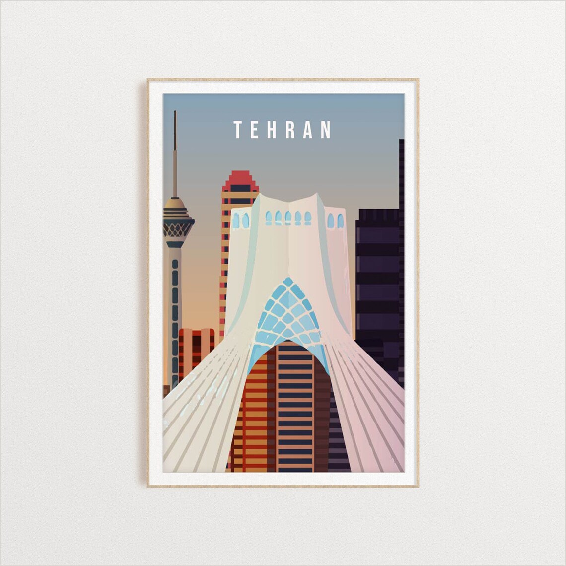 Minimalist Tehran Azadi Tower City Skyline Dusk Travel Souvenir Poster - Image 2