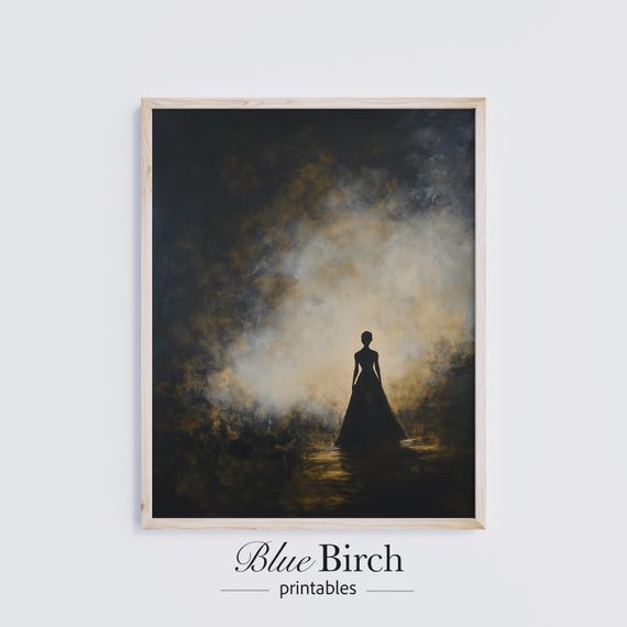 Haunted Victorian Lady Silhouette Painting Moody Gothic Art Wall Decor Vintage Spooky Night Scene Dark Ethereal Atmosphere 13