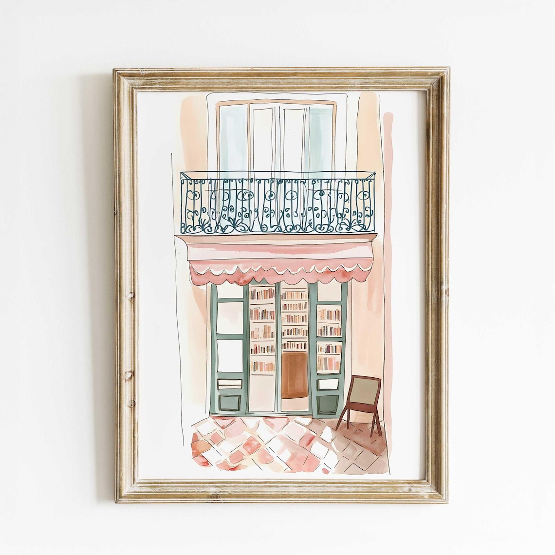 Paris Bookstore Watercolor Print, French Bookshop Art