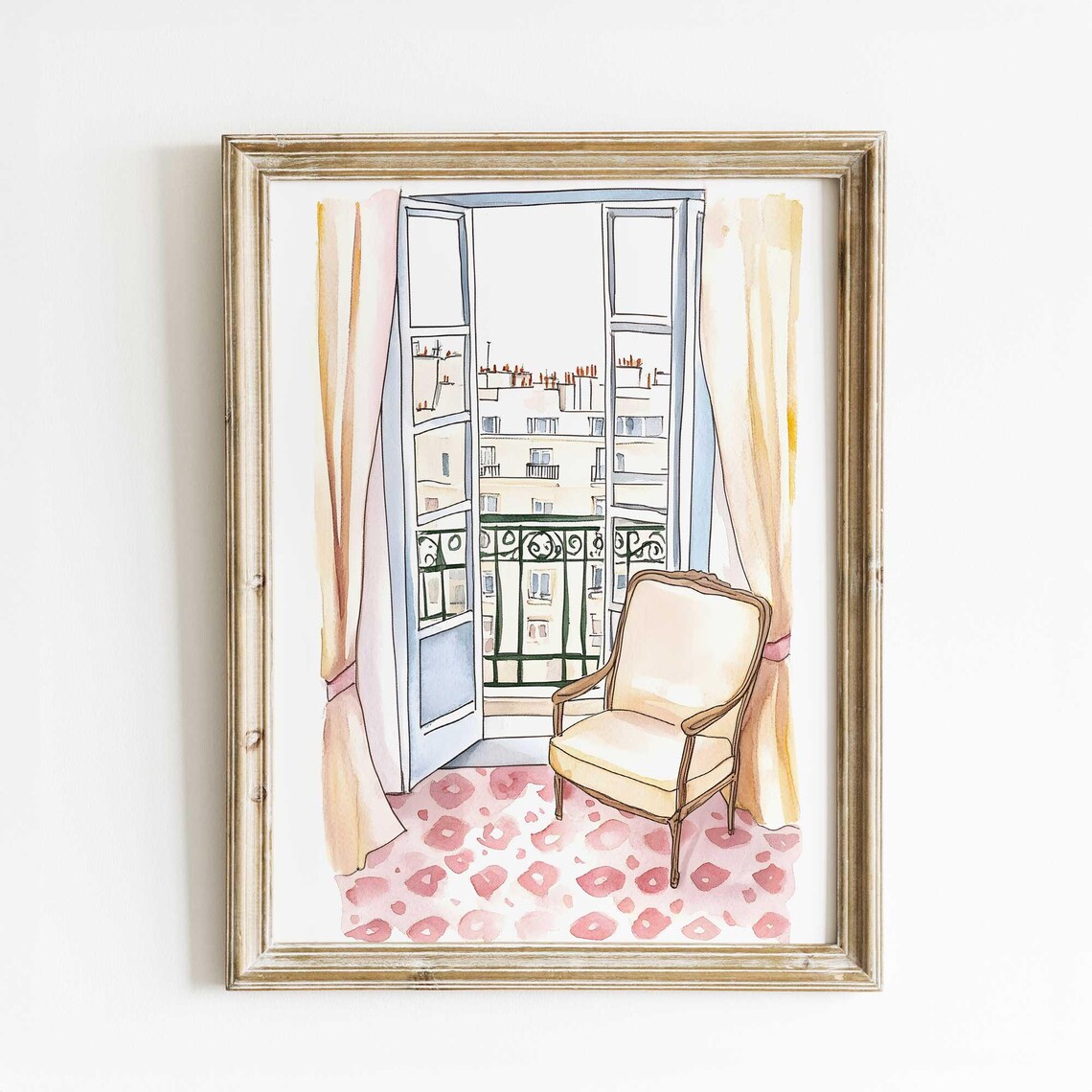 Mediterranean Terrace Watercolor Cozy Chair Flowering Vines Poster
