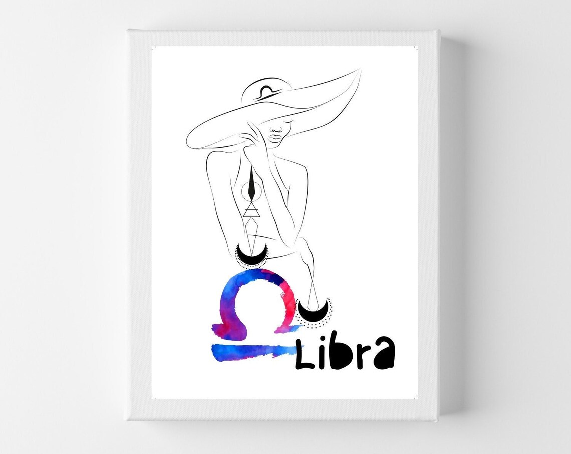 Libra Zodiac Line Art Woman Watercolor Scales Star Sign Poster