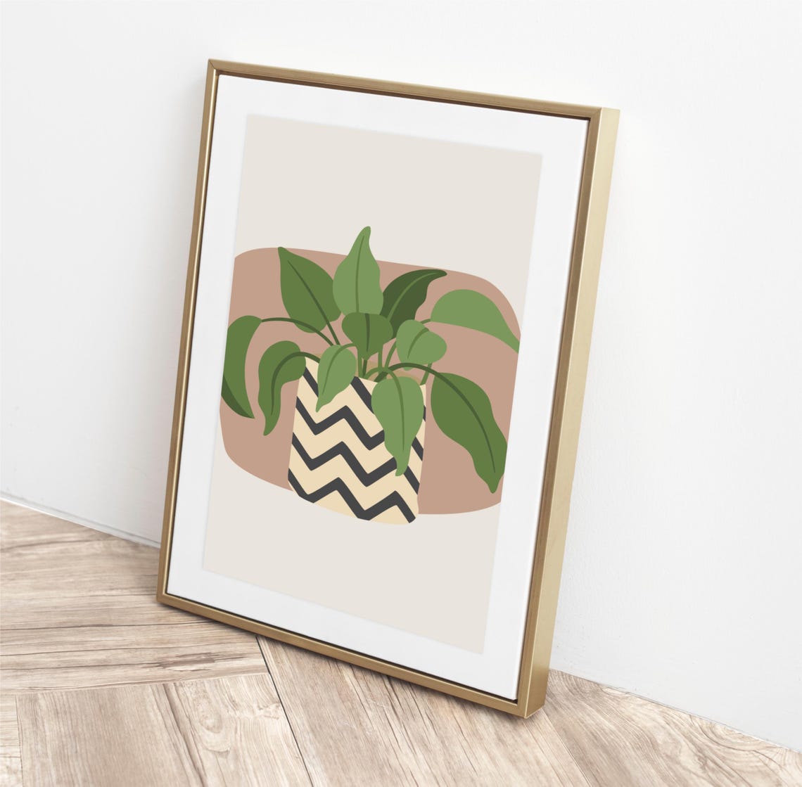 Boho Green Potted Plant Chevron Botanical Minimalist Wall Poster - Image 2