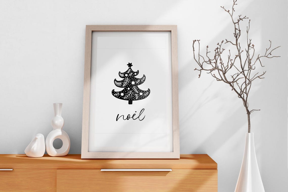 Black White Christmas Tree Noël Script Minimalist Wall Poster - Image 3