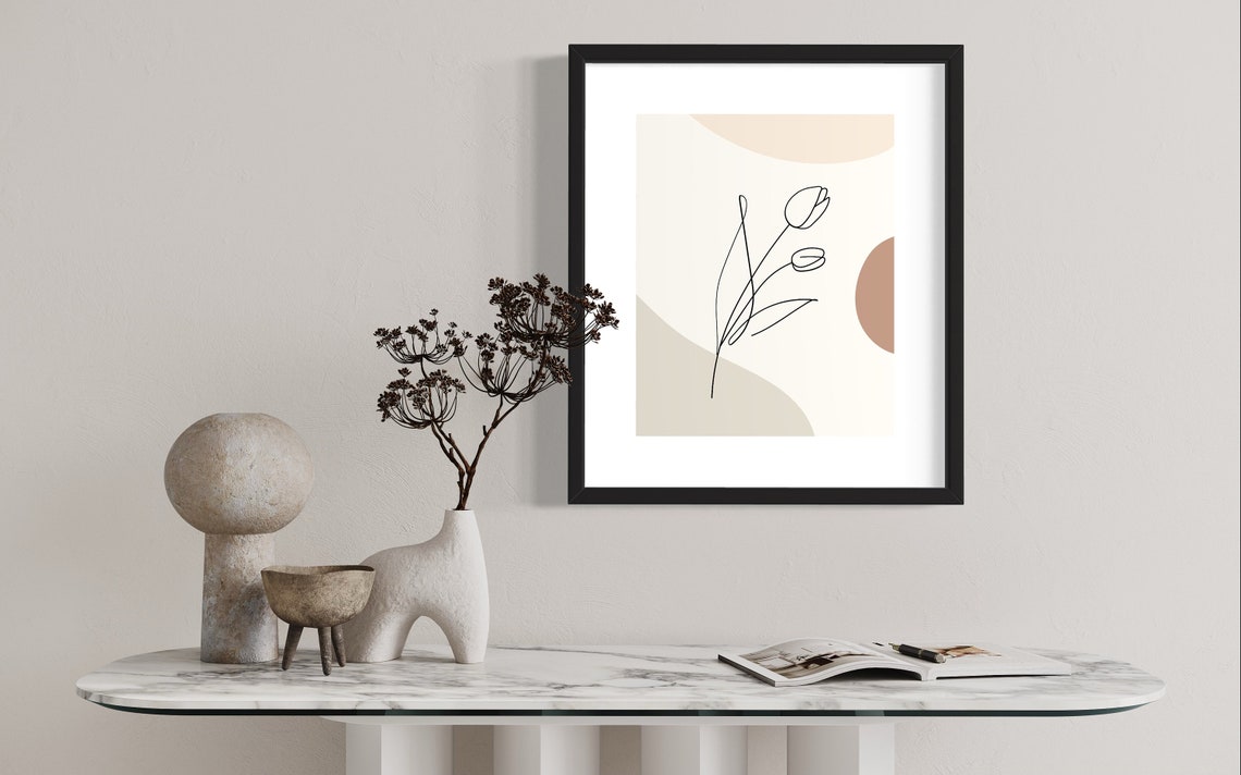Minimalist Single Line Tulip Botanical Sketch Neutral Wall Poster - Image 2