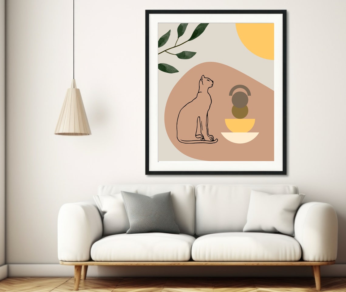 Boho Cat Art Print, Boho Bedroom Decor