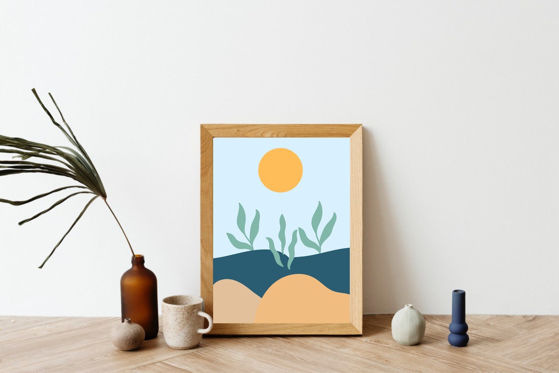 Boho Abstract Sun Landscape Rolling Hills Minimalist Wall Poster - Image 2