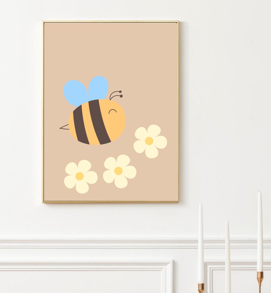 Bee Wall Art Beige Nursery Wall Art Kids Room Wall Decor