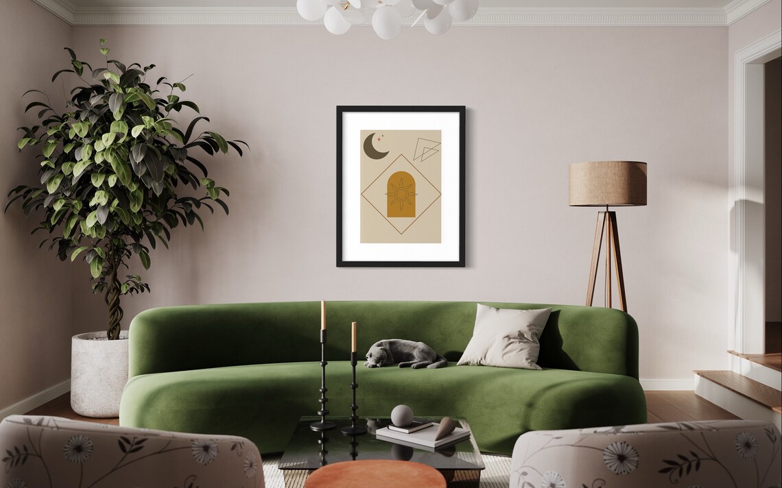 Boho Sun And Moon Abstract Art Print, Minimalist - Image 2