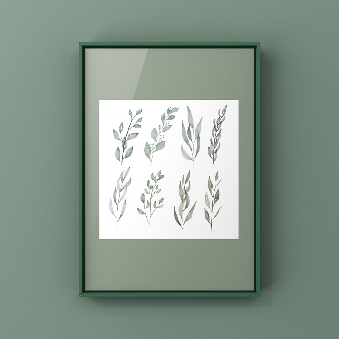 Sage Green Watercolor Leaf Sprigs Botanical Study Wall Poster - Image 2