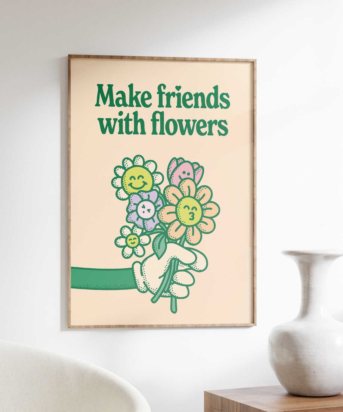Make Friends with Flowers Retro Smiley Daisy Bouquet Wall Art - Image 4