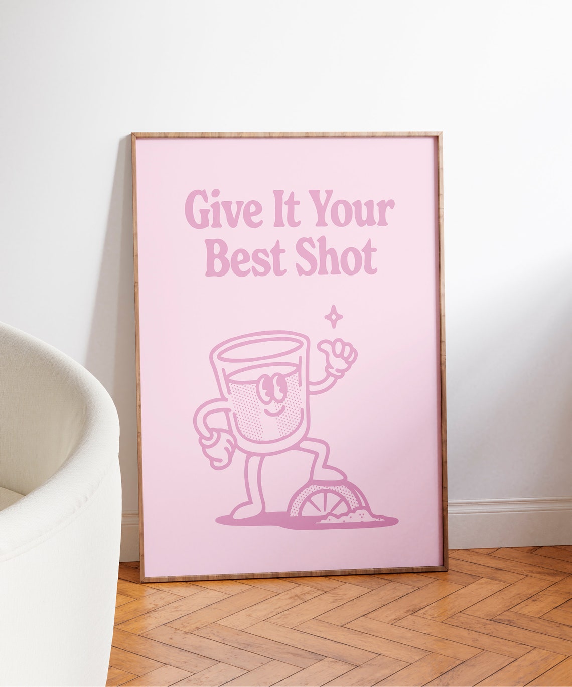 Give It Your Best Shot Cute Pink Shot Glass Cartoon Quote Poster - Image 3