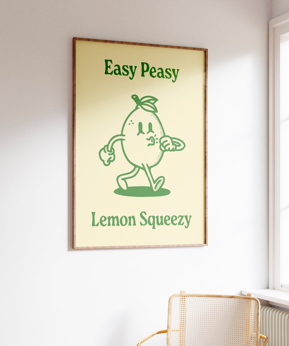 Easy Peasy Lemon Squeezy Green Retro Lemon Mascot Quote Poster - Image 6