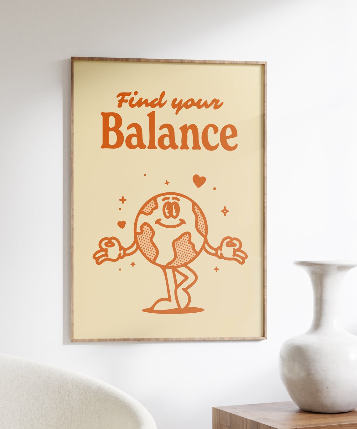 Find Your Balance Orange Globe Retro Character Quote Art Print - Image 7