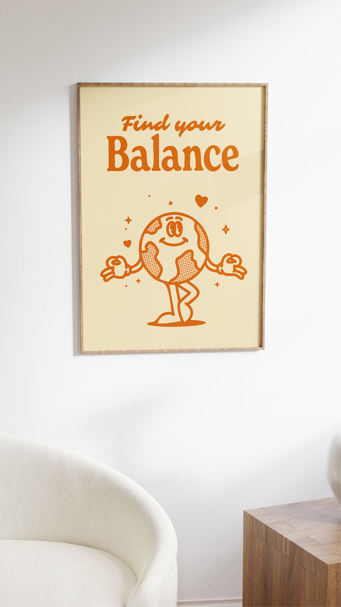 Find Your Balance Orange Globe Retro Character Quote Art Print - Image 2