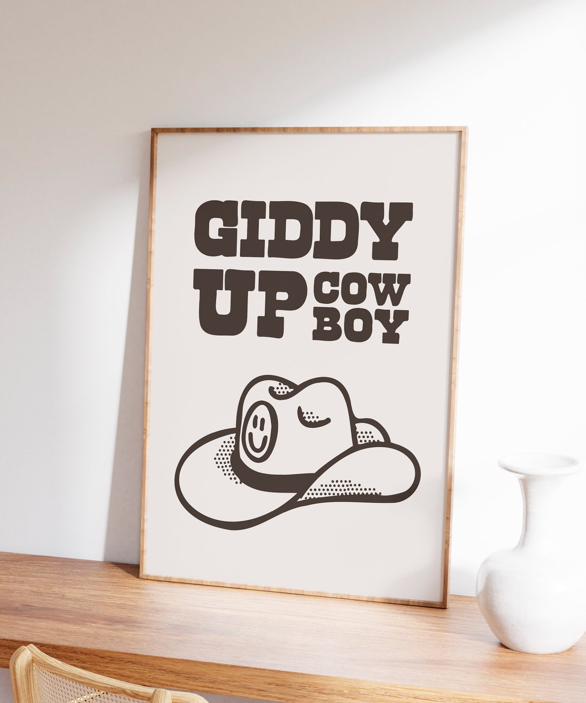 Giddy Up Cowboy Brown Smiling Cowboy Hat Retro Western Quote Poster - Image 6