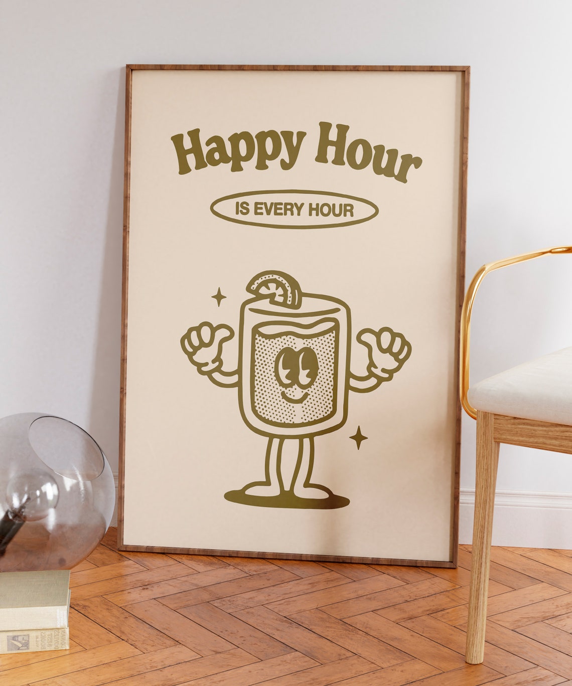 Happy Hour Is Every Hour Funny Retro Cocktail Character Art Print - Image 3
