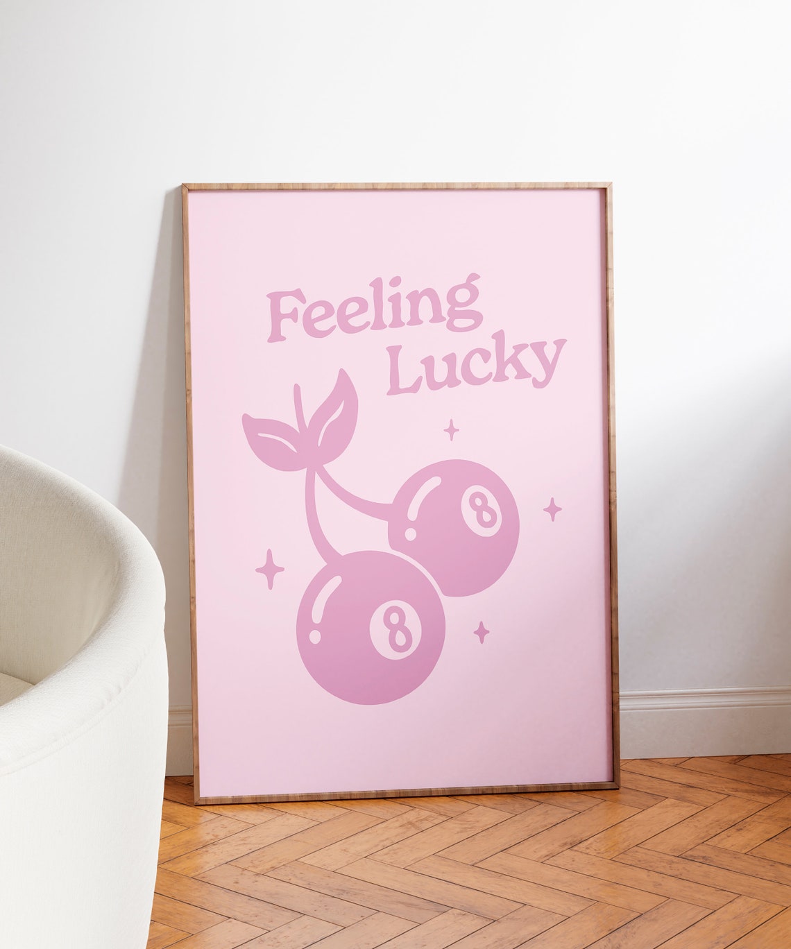 Feeling Lucky Pink Cherry Eight Ball Lucky Retro Quote Poster - Image 3