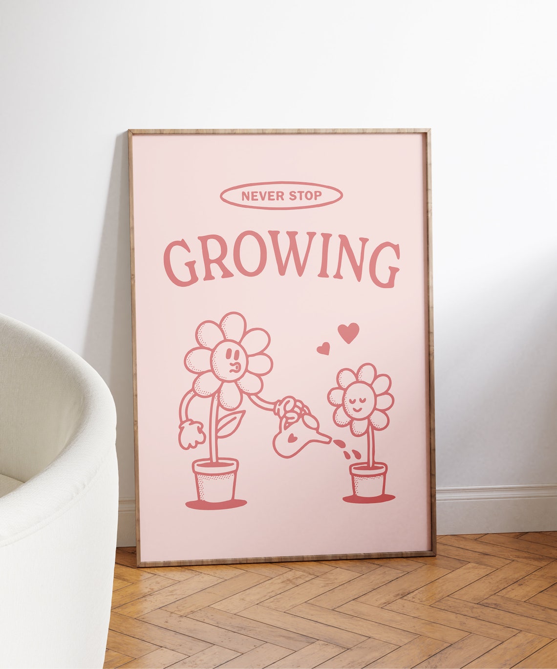 Never Stop Growing Pink Floral Inspirational Quote Motivational Poster - Image 3