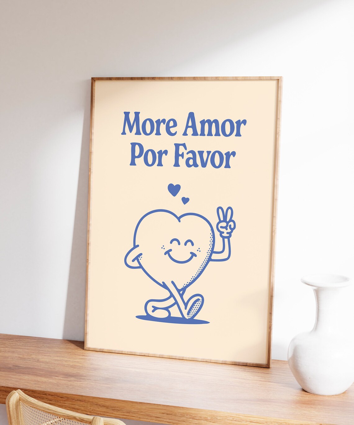 More Amor Por Favor Blue Smiling Heart Character Love Quote Poster - Image 5