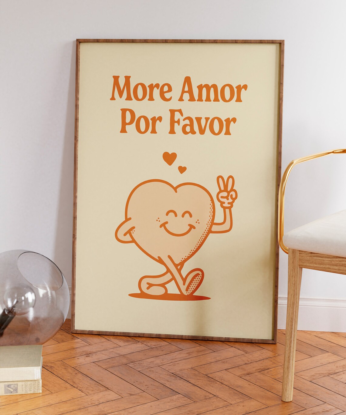 More Amor Por Favor Orange Heart Mascot Peace Spanish Quote Poster - Image 7