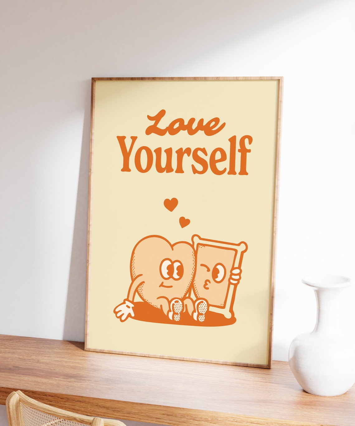 Love Yourself Orange Heart Quote Cute Retro Affirmation Wall Art - Image 6