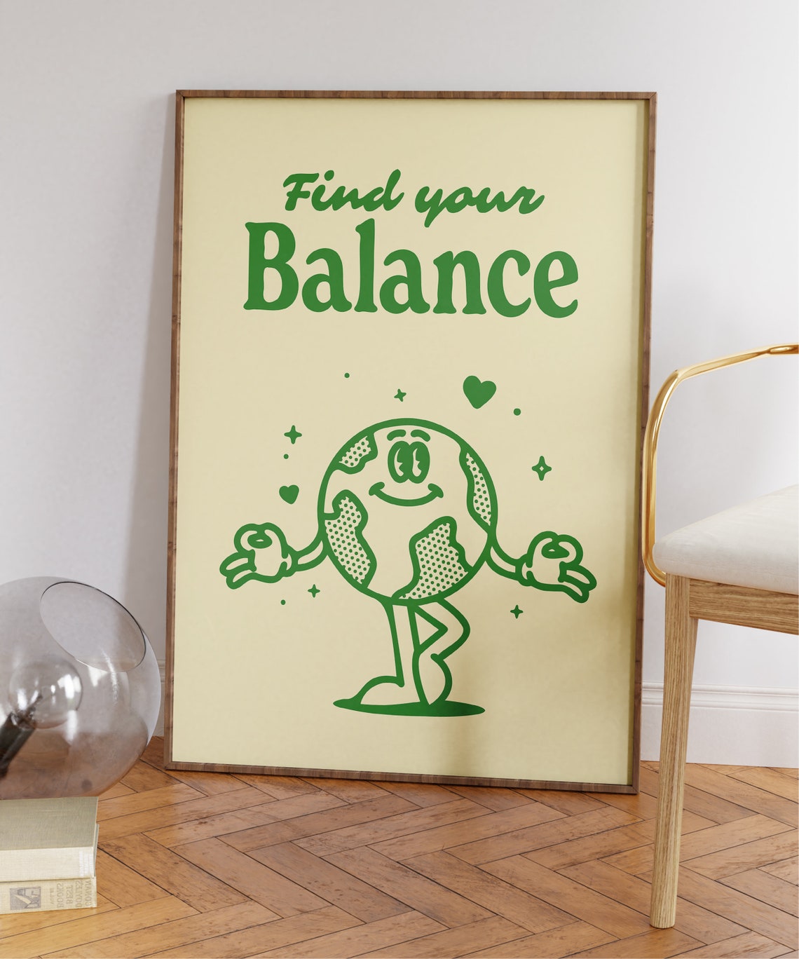 Find Your Balance Green Retro Cartoon Yoga Motivational Poster - Image 4