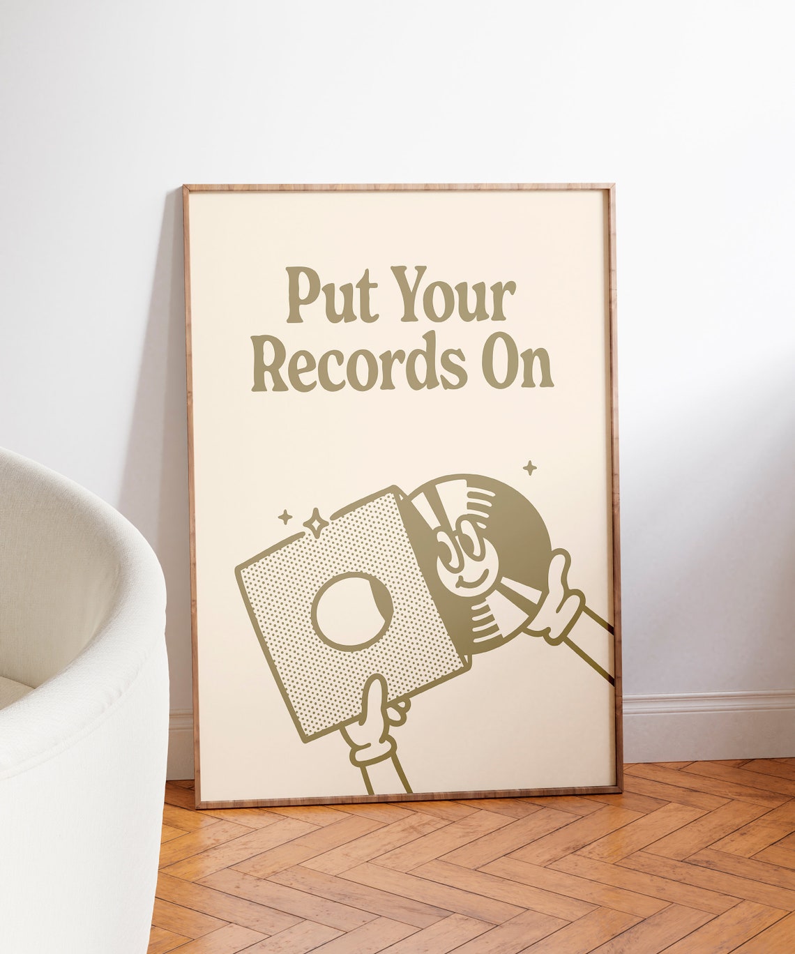 Put Your Records On Retro Vinyl Record Character Music Quote Poster - Image 3