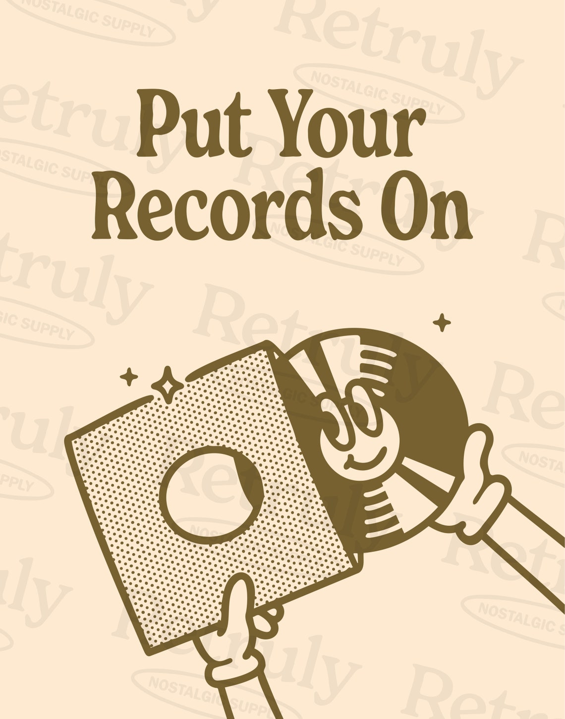 Put Your Records On Retro Vinyl Record Character Music Quote Poster - Image 2