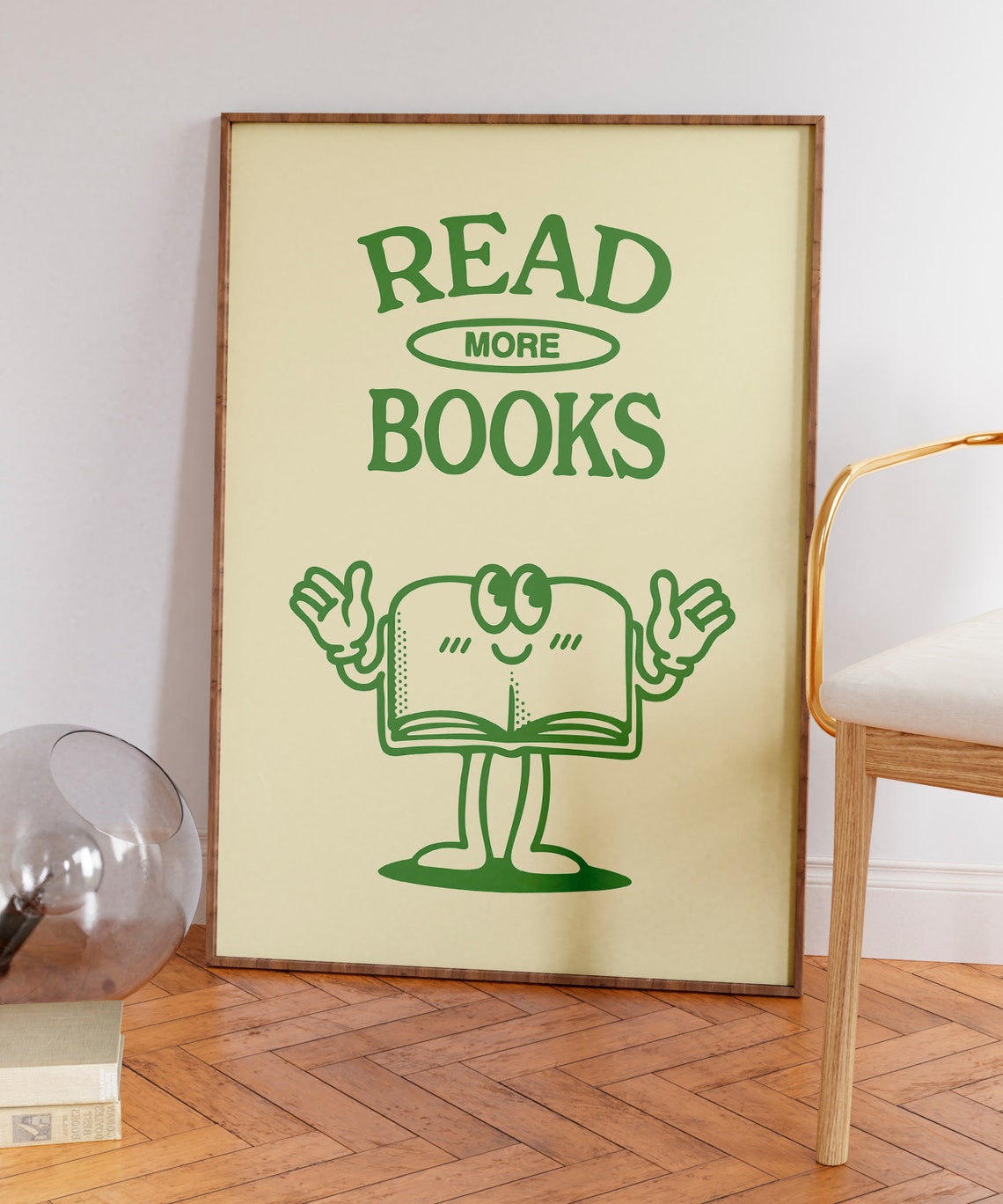 Read More Books Green Book Character Cream Retro Reading Quote Poster - Image 7