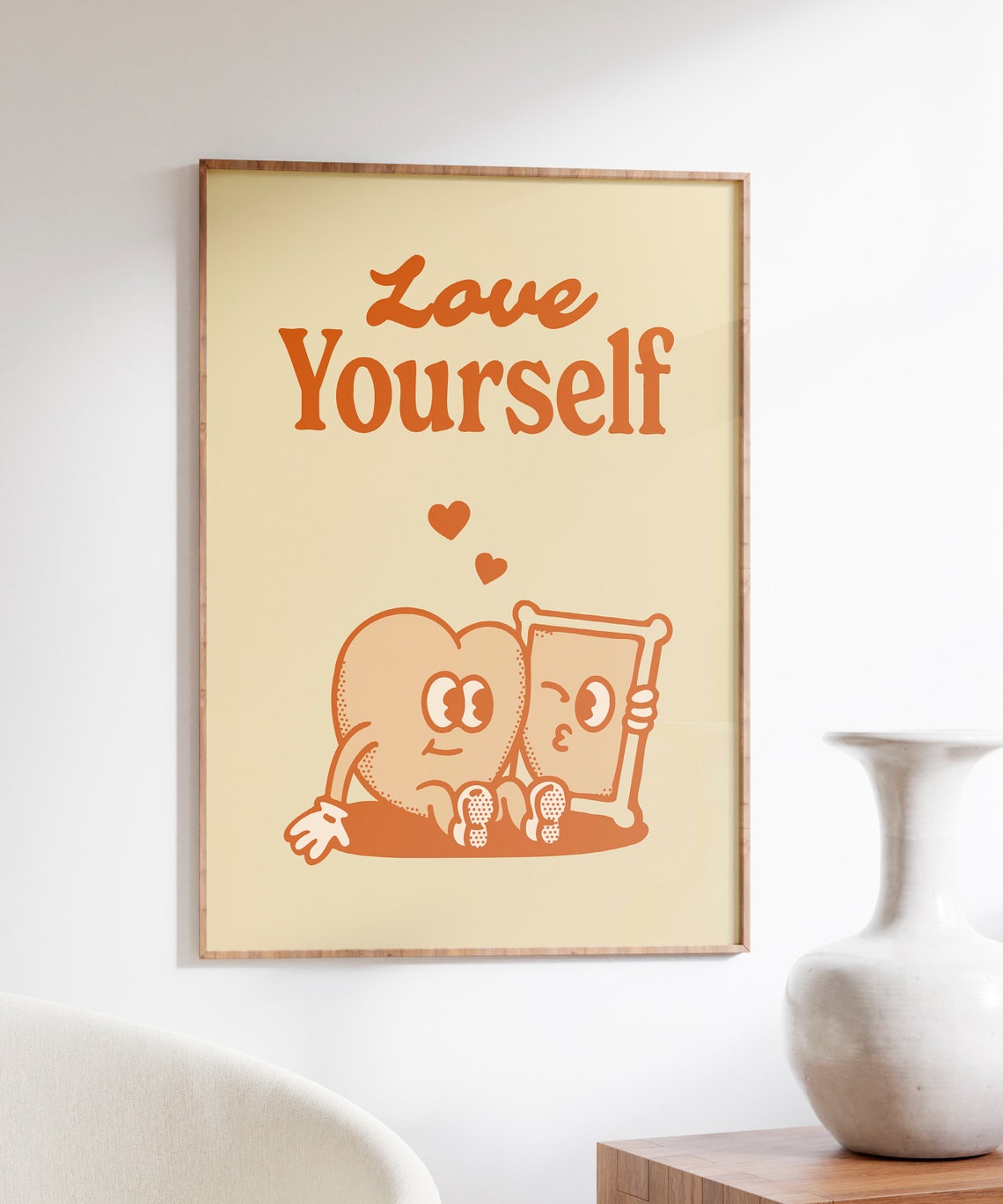 Love Yourself Orange Heart Quote Cute Retro Affirmation Wall Art - Image 4