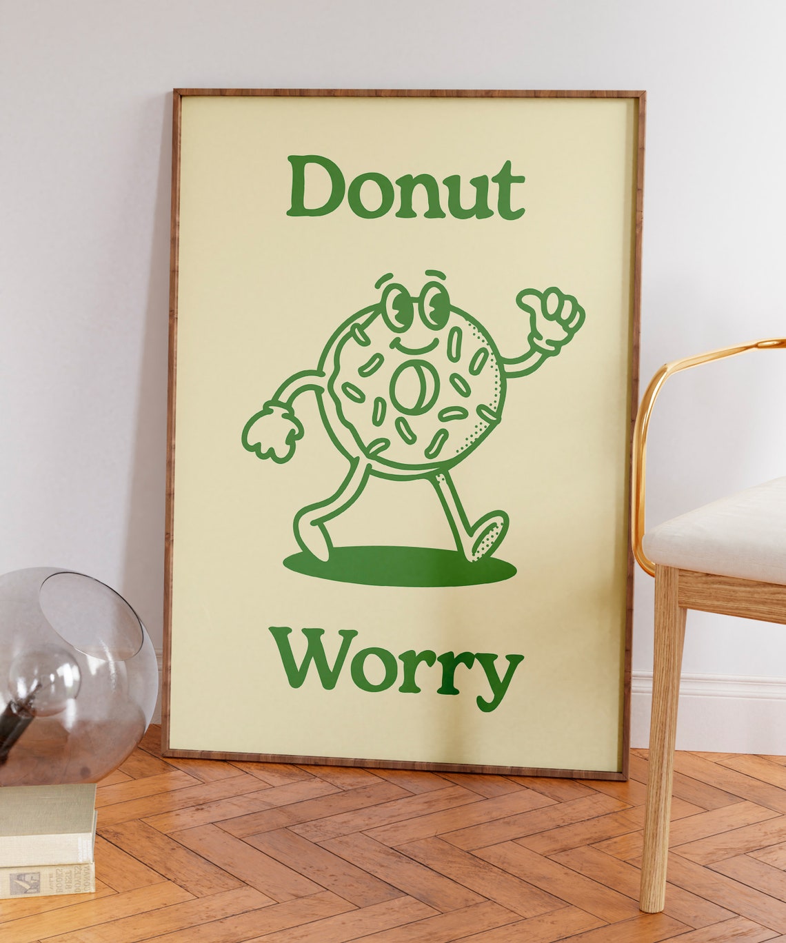Donut Worry Green Retro Cartoon Walking Donut Funny Quote Poster - Image 5