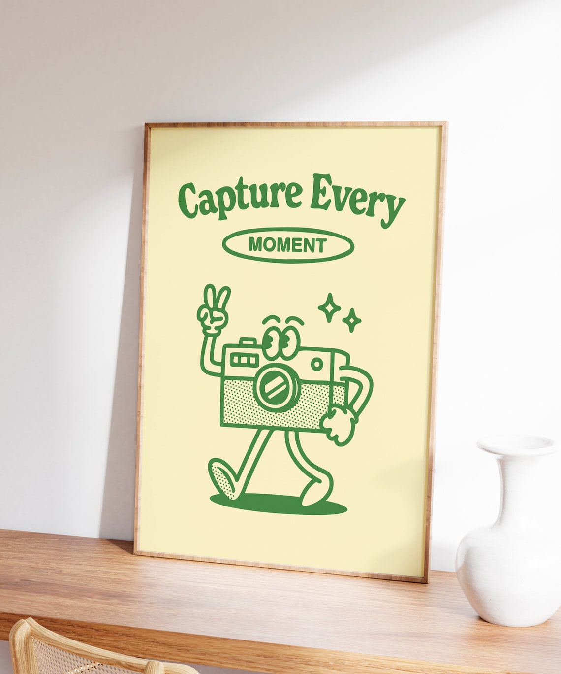 Capture Every Moment Camera Mascot Green Retro Photography Poster - Image 7