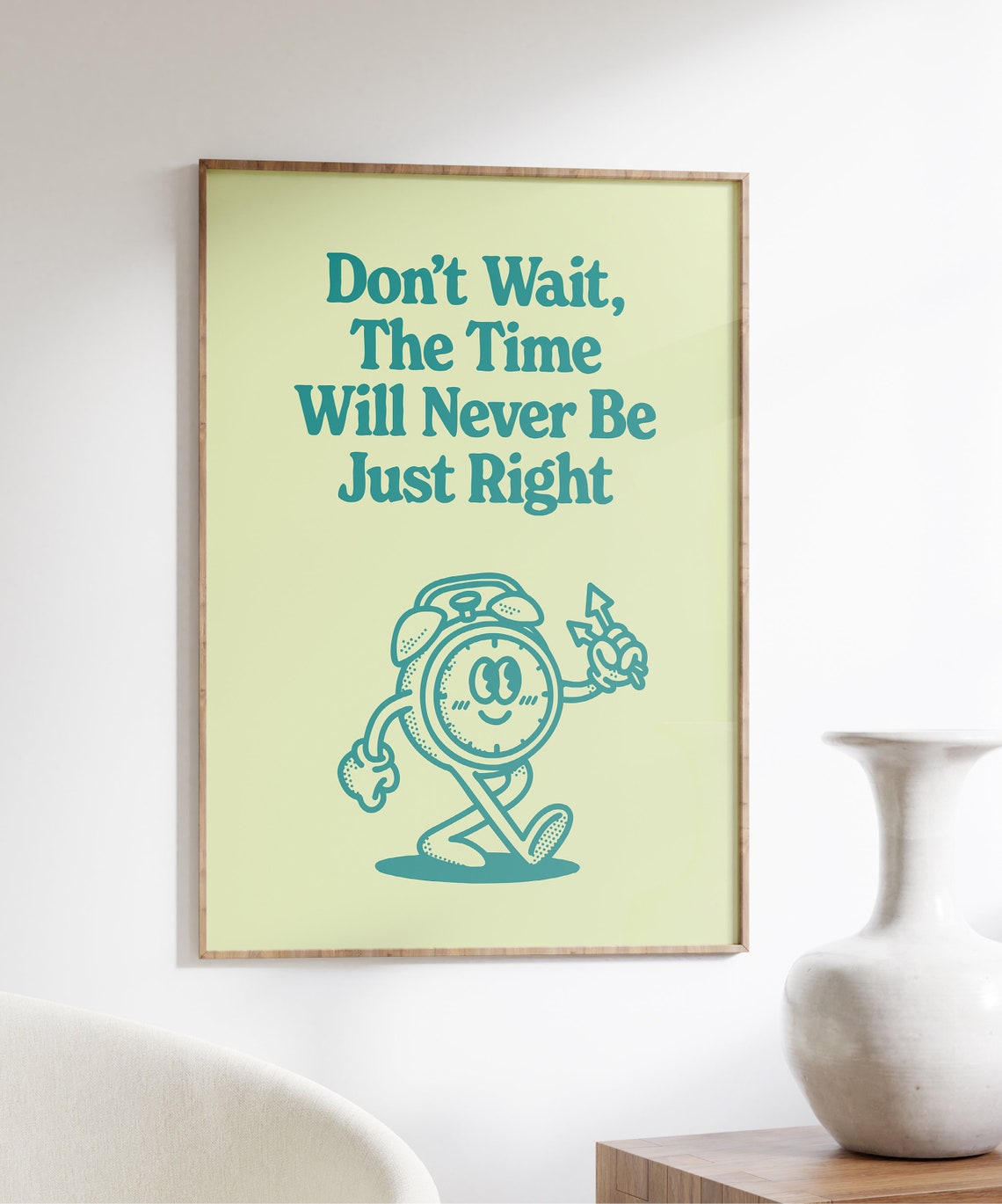 Don't Wait the Time Is Right Teal Vintage Alarm Clock Poster - Image 4