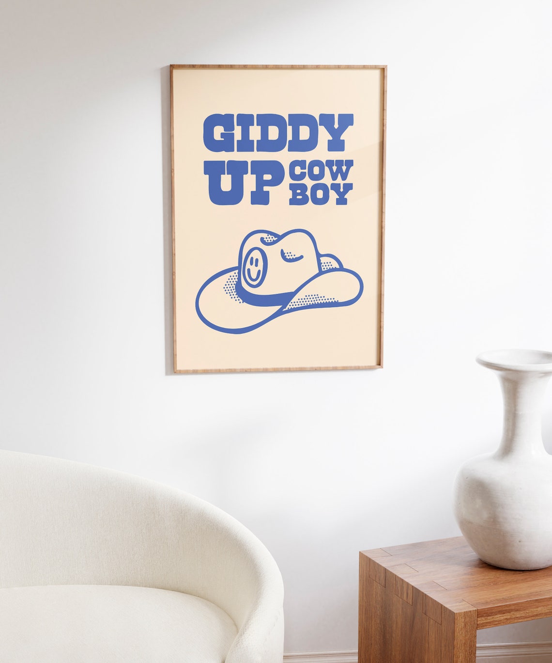 Giddy Up Cowboy Blue Smiling Cowboy Hat Retro Western Quote Poster - Image 7