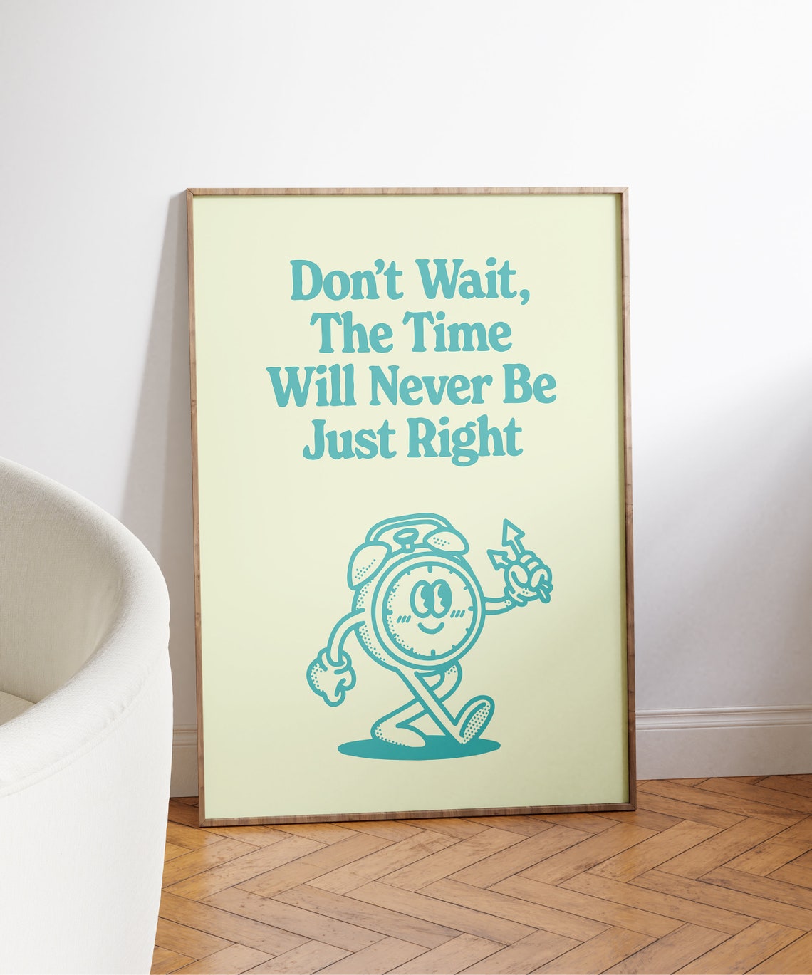 Don't Wait the Time Is Right Teal Vintage Alarm Clock Poster - Image 5