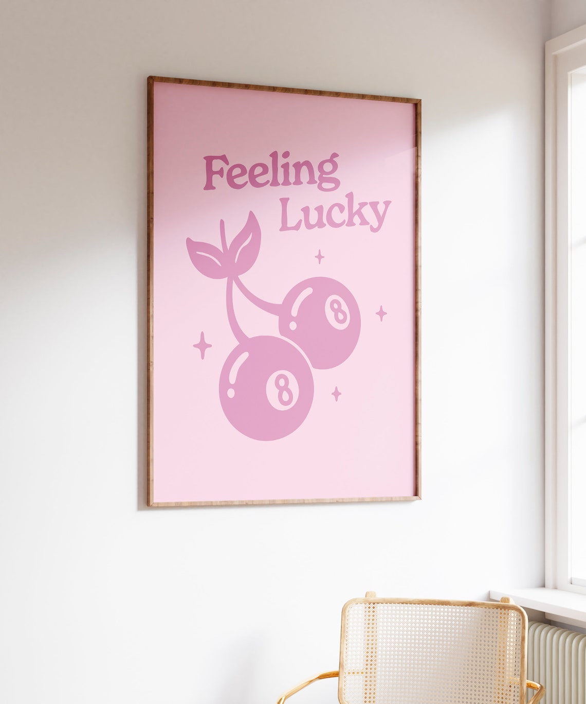 Feeling Lucky Pink Cherry Eight Ball Lucky Retro Quote Poster - Image 4