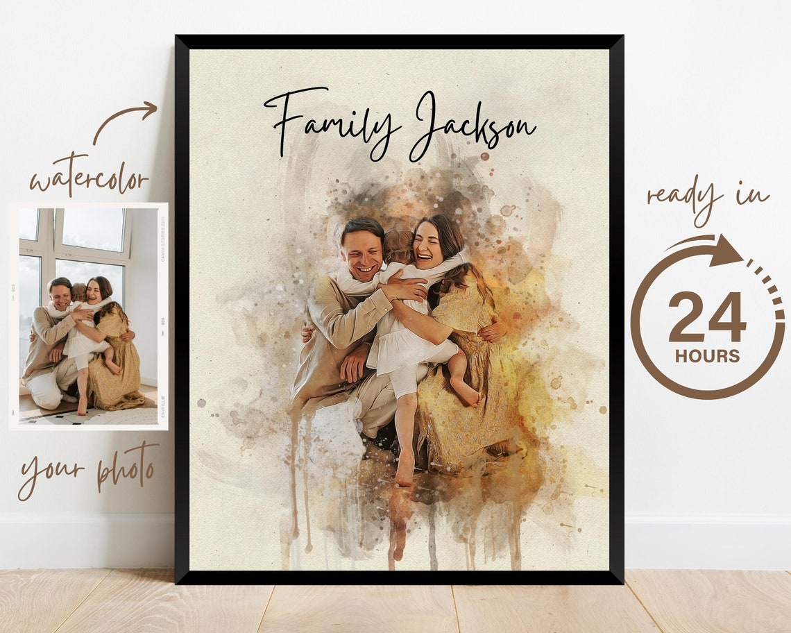 Personalized Family Portrait Family Illustration Family Gift Family Present Custom Watercolor Portrait Painting From Photo - Image 3