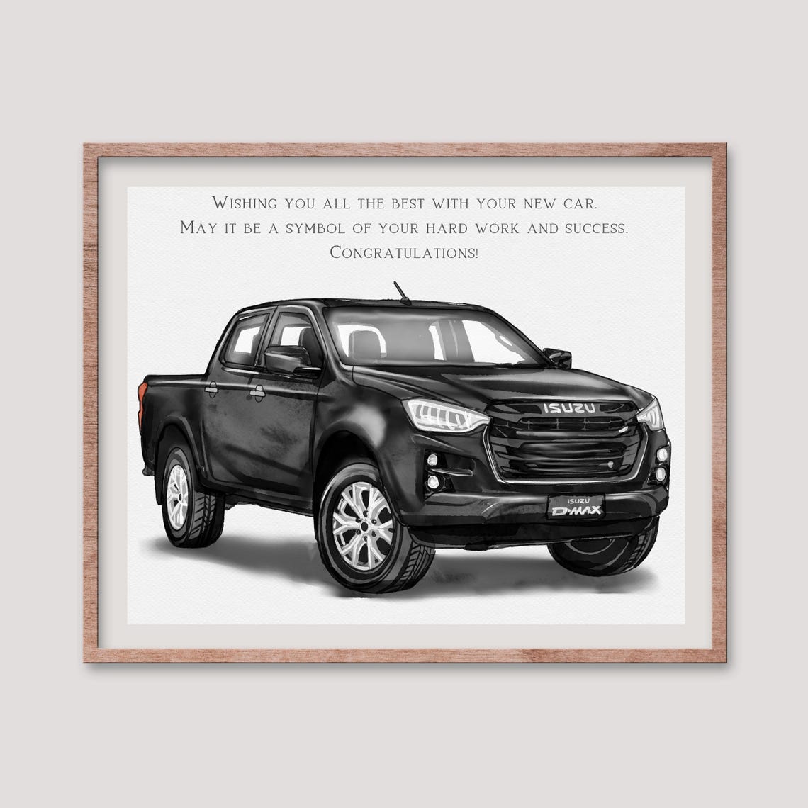 Black Isuzu D-Max Pickup Custom New Car Portrait Poster Gift