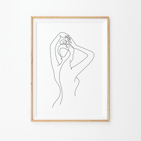 Standing Woman Arms Raised Single Line Art Body Figure Poster