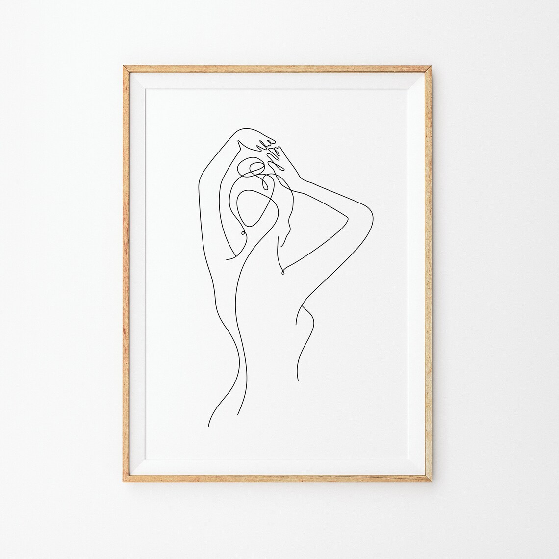 Standing Woman Arms Raised Single Line Art Body Figure Poster
