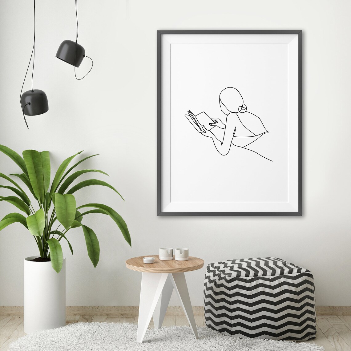 Woman Reading Book Line Art Minimalist Book Lover Gift Poster - Image 2