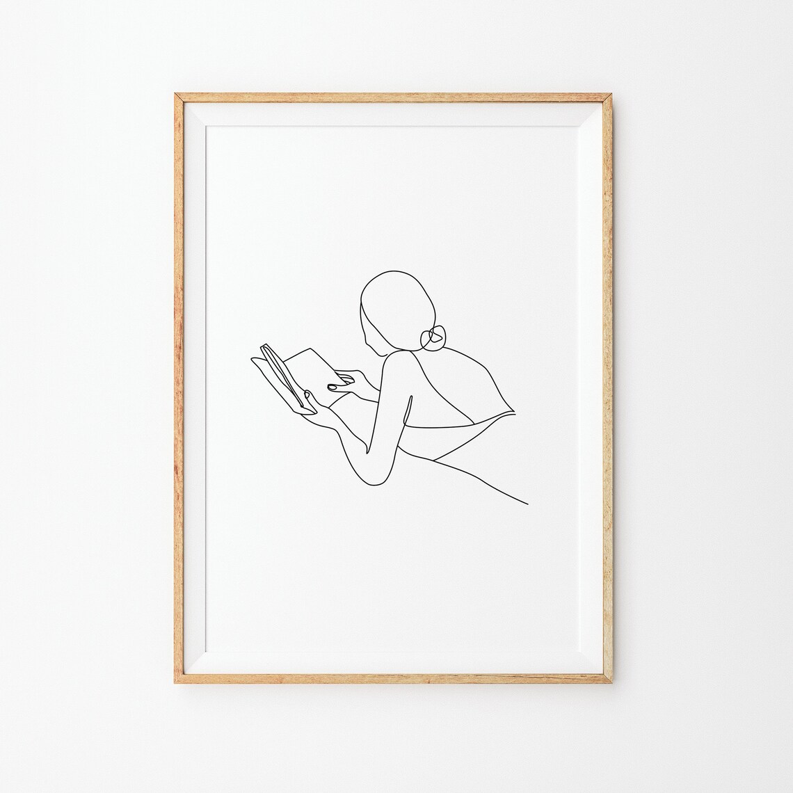 Woman Reading Book Line Art Minimalist Book Lover Gift Poster