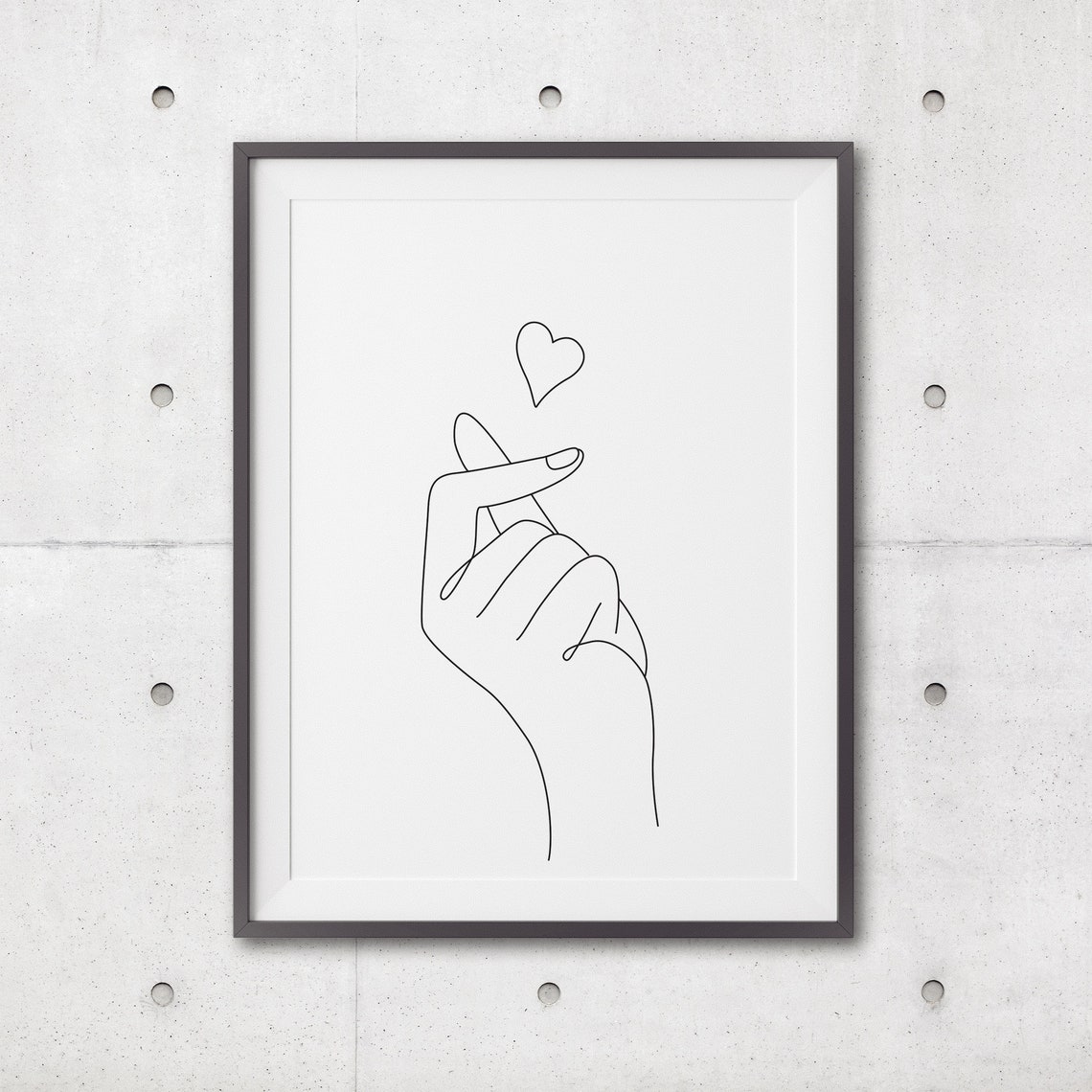 Korean Finger Heart Art Print Line Art Poster Line Art Minimal Finger Heart Art Poster Black White Art Line Art Prints - Image 3