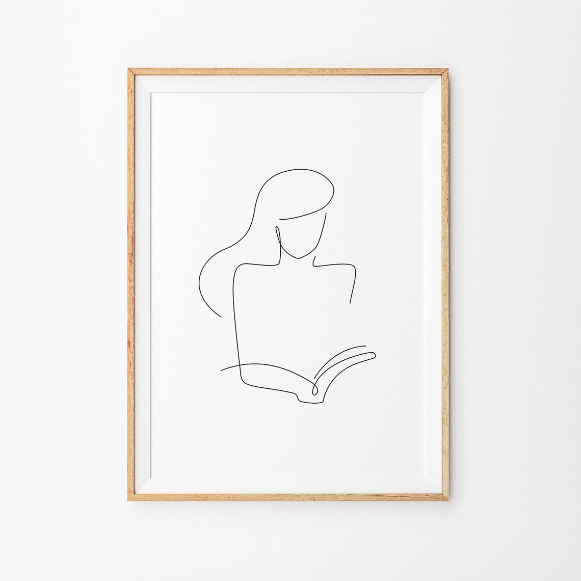 Woman Reading Book Single Line Drawing Minimalist Reader Poster