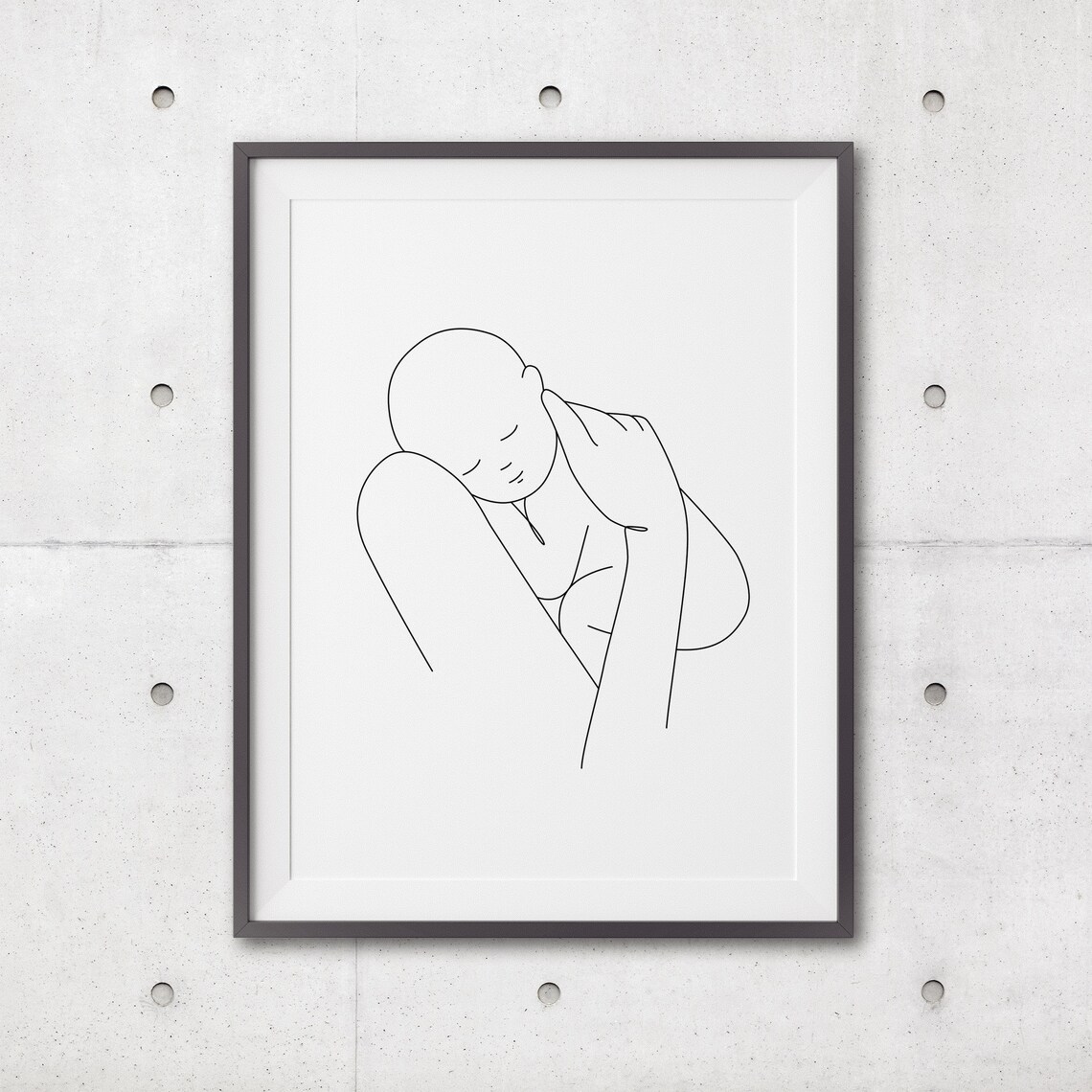 Mother Holding A Baby Print Mother And Baby Wall Line Art Mother And Child Line Drawing Nursery Line Art Black Line Art Print - Image 3