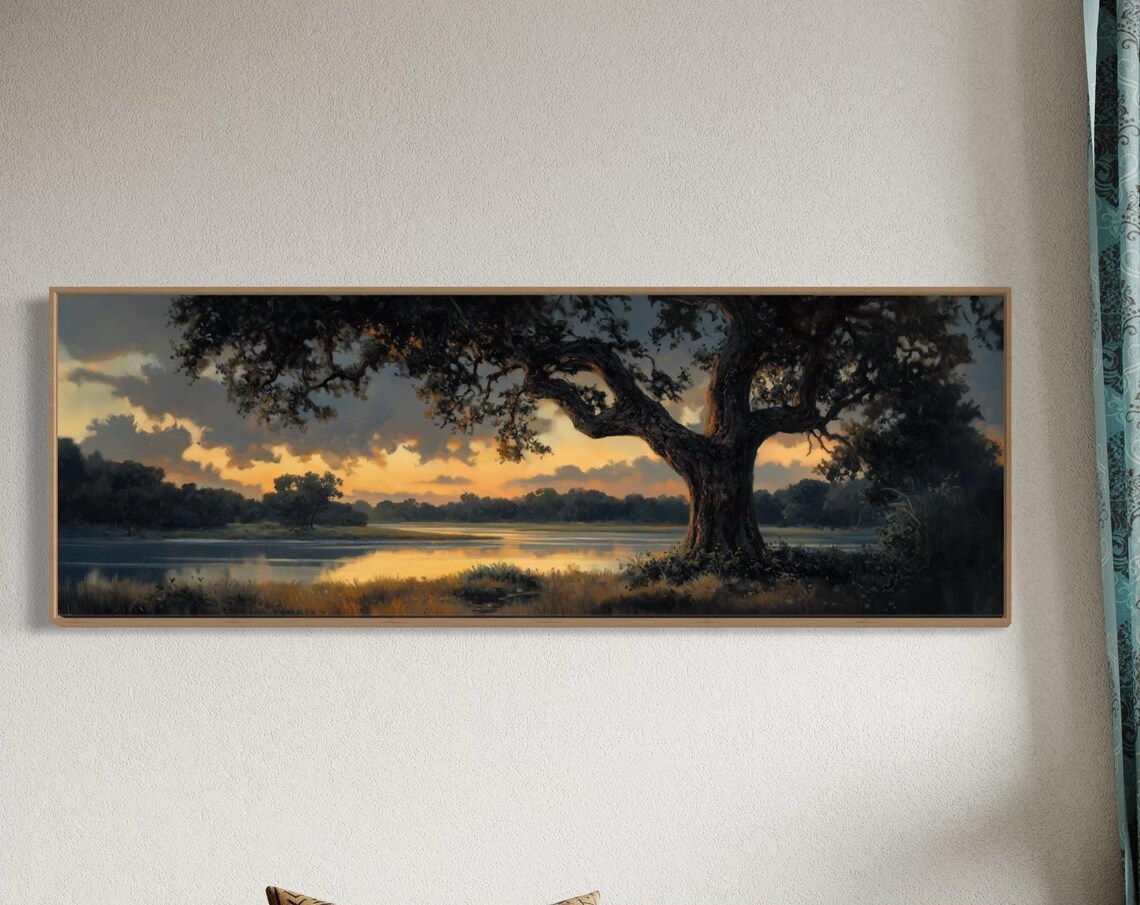 Old Oak Tree at Sunset, Moody Panoramic Art Print - Image 5