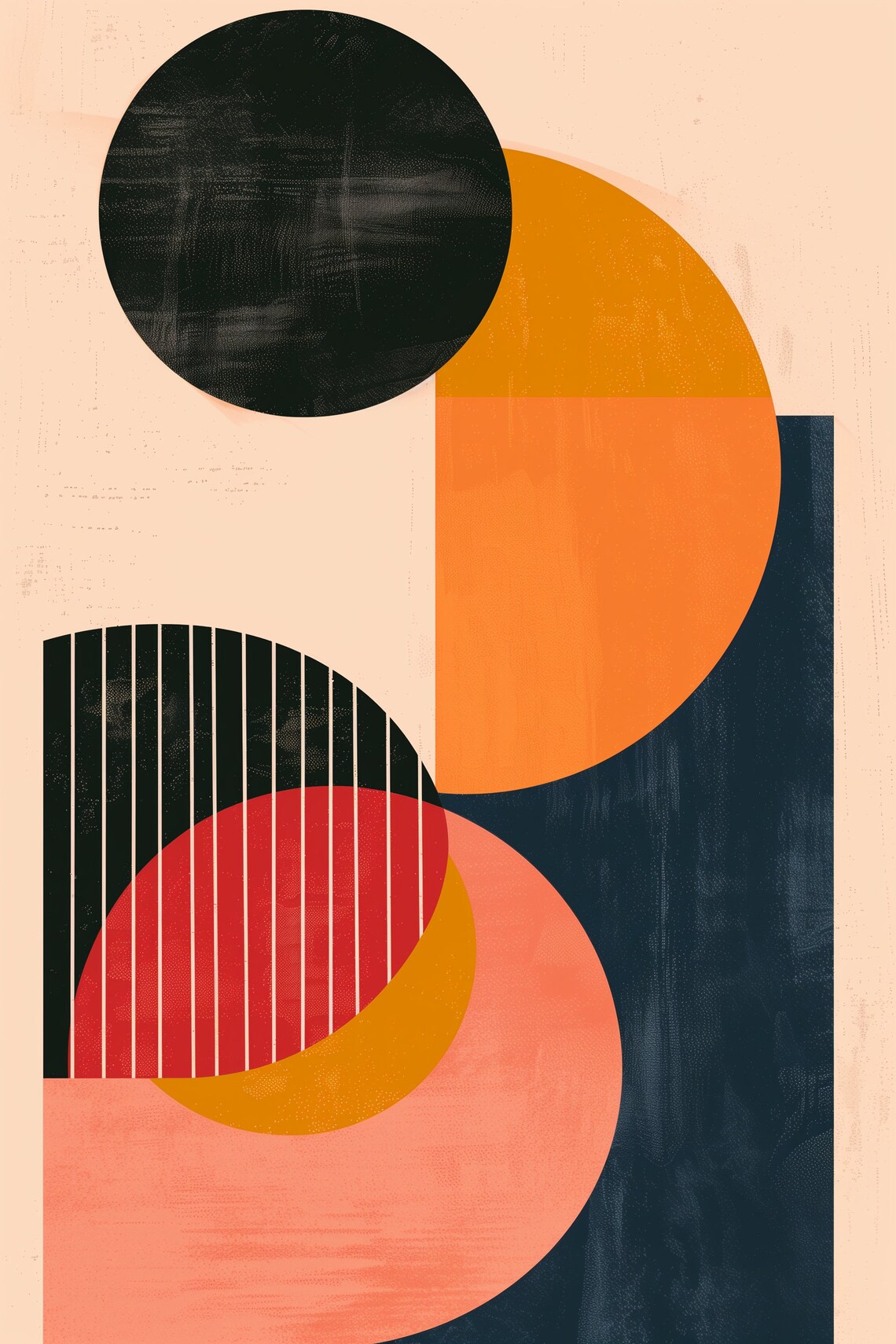 Mid Century Geometric Circles Abstract Navy Orange Coral Modern Poster - Image 2